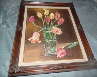 Vintage Impressionist Expressionist Still Life Oil on Canvas Signed P. Winchell 22" x  16"