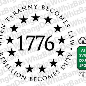 La rébellion devient un devoir SVG | 1776 Citation patriotique | Etoiles du drapeau des Etats-Unis fichier de coupe pour Cricut & Silhouette | Téléchargement numérique dxf ai jpg