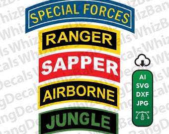 SF, Ranger, Sapper, Airborne, Jungle Tab SVG - Cricut, Silhouette, Vinyl, Car Sticker