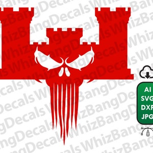 Army Engineer Punisher SVG | US Army Castle Logo Tactical Skull Cut File | Digital Download dxf ai jpg for Cricut & Silhouette