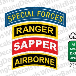 SF, Ranger, Sapper, Airborne Tab SVG - Cricut, Silhouette, Vinyl, Car Sticker