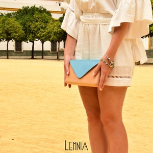Unique Wooden Bag with Blue Leather Handcrafted Wood and Leather Clutch Bag Gift for Women Handmade Lemnia image 2