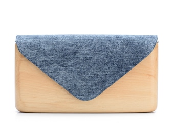 Denim and Wood Bag | Wooden Clutch Bag | Gift for Women | Handmade | Lemnia