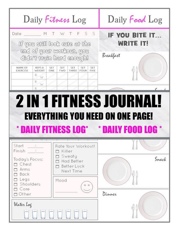 2 in 1 health and fitness journal everything you need on one etsy cute daily food log