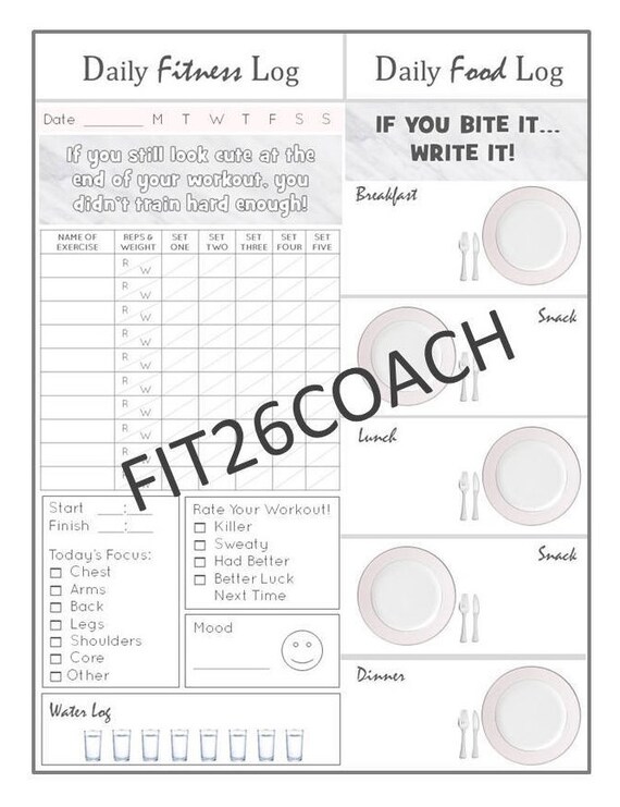 2 in 1 health and fitness journal everything you need on one etsy cute daily food log