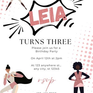 Superhero Girl Birthday Invite