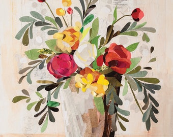 Bucket of Blooms Floral Collage Print