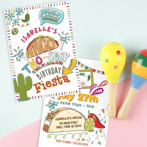 Taco TWOsday Geburtstagsfeier laden ein bearbeitbare Canva Vorlage, 2.Geburtstag Fiesta Einladung