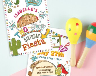 Convite para festa de aniversário de 2 anos do Taco, modelo editável do Canva, convite para festa de 2º aniversário
