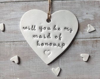 WILL you be my MAID of honour? hanging proposal ornament, token letterbox gift, personalised, wedding, luxury