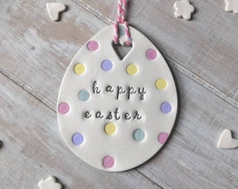 HAPPY EASTER re-useable decorations LETTERBOX gift, pastel polkadot Easter decor