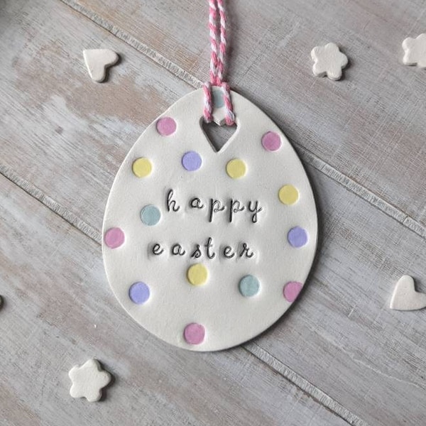 HAPPY EASTER re-useable decorations LETTERBOX gift, pastel polkadot Easter decor