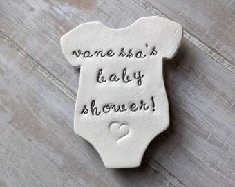 Personalised Re-useable BABY SHOWER badge, clay ornament gift, keepsake, letterbox gift, luxury handcrafted