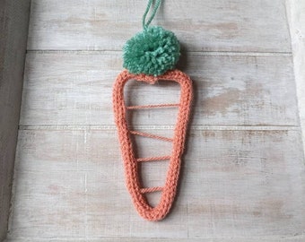 Knitted wire EASTER carrot wall hanging, letterbox gift, easter decor sign, icord, french knitting