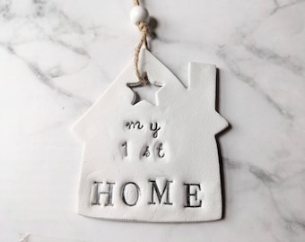 My / Our first HOME, clay house ornament, New Home moving house, Welsh, gift for them, luxury handmade LETTERBOX gift