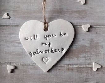 WILL you be my GODMOTHER? hanging proposal ornament, BABY Christening token letterbox gift, personalised luxury