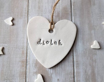 DIOLCH hanging ornament, token, home GIFT for her, unique, WELSH thank you, skandi, anrheg Cymraeg