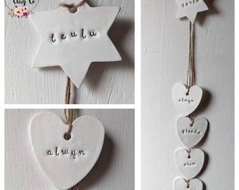 PERSONALISED FAMILY chain hanging ornament plaque, unique GIFT, home decor, rustic, shabby chic, family Christmas present.