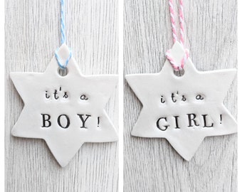 BABY announcement star, 'it's a GIRL/BOY!' unique, handcrafted, new baby, shower, arrival birthday