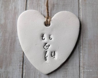 ti & fi! - hanging heart ornament, WELSH home gift, decoration, cariad anrheg Cymraeg Santes Dwynwen, Valentine's, luxury handcrafted