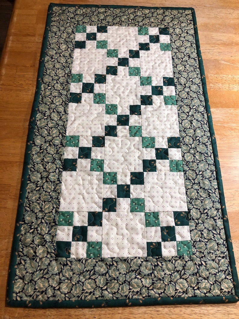 Quilted Table RunnerQuilted Table TopperGreen Nine Patch