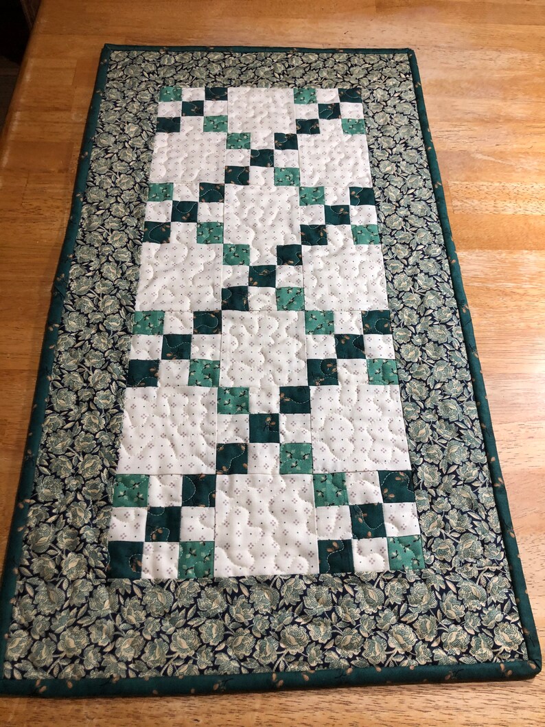 Quilted Table RunnerQuilted Table TopperGreen Nine Patch