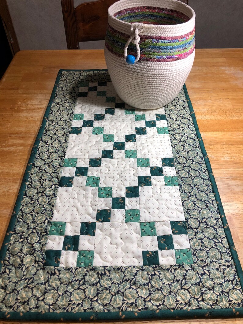 Quilted Table RunnerQuilted Table TopperGreen Nine Patch