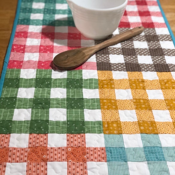 Quilted Table Runner/Quilted Table Topper/Plaid Multi Color Runner