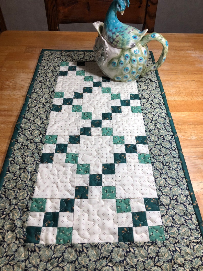 Quilted Table RunnerQuilted Table TopperGreen Nine Patch