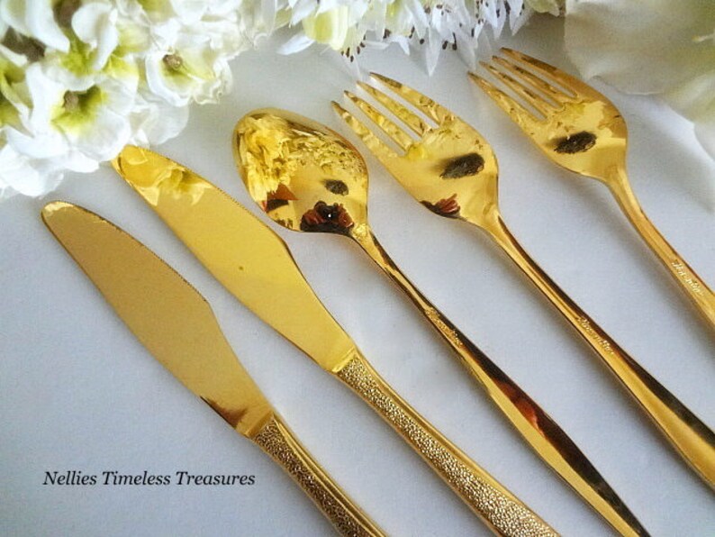 Gold Plated Florentine Teaspoon Vintage 1950 Golden Flatware Etsy