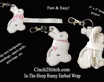 Chocolate Bunny Earbud Wrap - In The Hoop - Machine Embroidery Design Download (4"x4" Hoop)