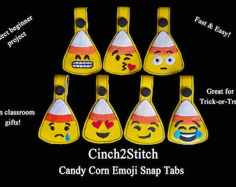 Halloween Candy Corn Emoji Snap Tab / Key Fob - Trick or Treat Gifts - In The Hoop - Machine Embroidery Design Download (5"x7" Hoop)
