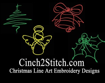 Christmas Line Art Machine Embroidery Design Download (4" x 4" Hoop)