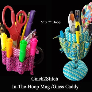 Mug Caddy Wrap / Wine Glass Caddy - In The Hoop - Machine Embroidery Design (5&quot;x7&quot; Hoop)