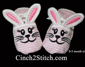 Bunny Baby Booties - In The Hoop - Machine Embroidery Design Download - (0-3 month size)