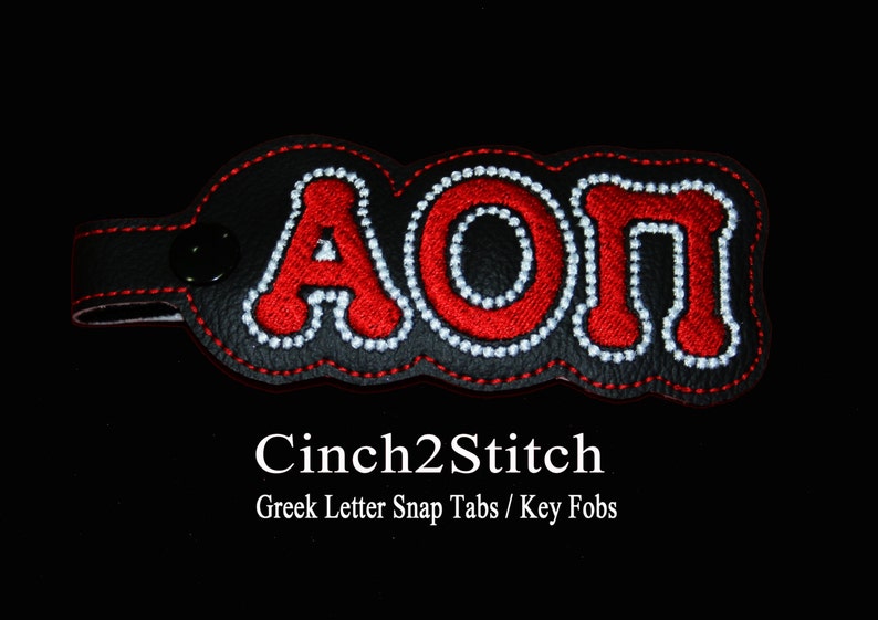 Greek Letter Sorority Snap Tabs / Key Fobs In The Hoop Machine Embroidery Design Download 5x7 Hoop image 1