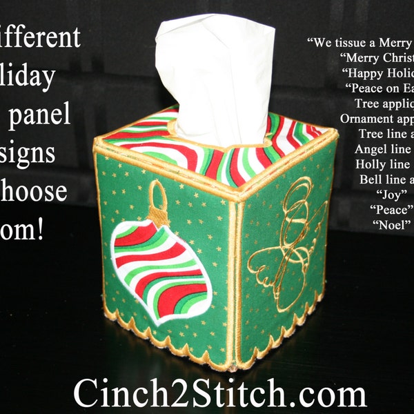 Holiday Tissue Box Cover - In The Hoop - Machine Embroidery Design Download (5" x 7" Hoop)