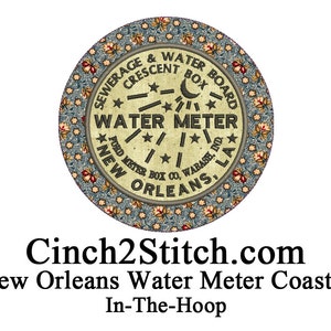 New Orleans Water Meter Coasters - recycled CDs - 100% In The Hoop - Machine Embroidery Design Download (5&quot; x 7&quot; Hoop)
