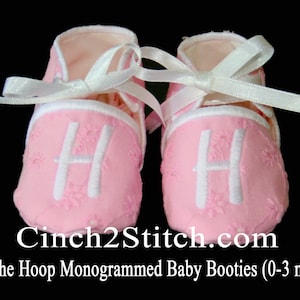 Monogrammed Baby Shoes/Booties - In The Hoop - Machine Embroidery Design Download - (0-3 month size)