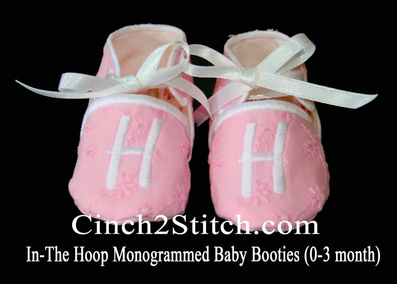 Monogrammed Baby Shoes/Booties In The Hoop Machine Embroidery Design Download 0-3 month size image 1