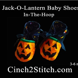 Jack-O-Lantern Halloween Baby Shoes - In The Hoop - Machine Embroidery Design Download - (3-6 month size)