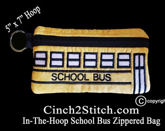 School Bus Zippered Bag - In The Hoop - Machine Embroidery Design Download (5" x 7" Hoop)