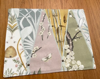Angel Strawbridge Fabric Placemats / Escape to the Chateau / Nouveau Wallpaper / Wildflower / Heron Cream / Navy / HoneyComb