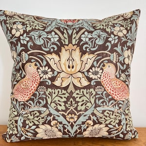 William Morris Fabric Strawberry Thief Brown Vintage 16” Cushion Cover / Room Decor / Gifts