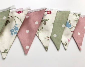 Handmade Shabby Chic Style Fabric Bunting / Floral / Spotty / Double Sided / Vintage