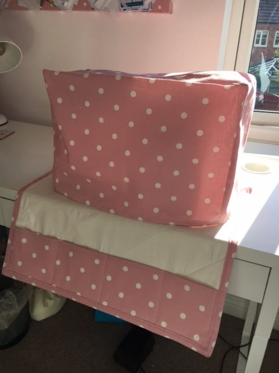 Clarke & Clarke Pink and White Fabric Sewing Machine Cover/dust Cover and  Matching Mat/table Protector 