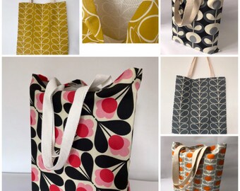 Fabric Tote Bag / Scandinavian Style Fabric Tote Bag / Orla Kiely /  Shopping Bag/ Gift for Her / choice of colours & fabrics