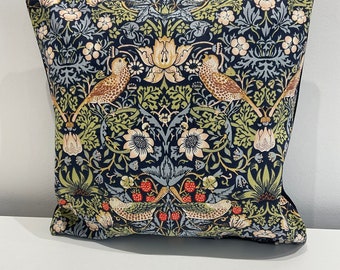 William Morris- Strawberry Thief Blue /Blue Velvet Fabric 12” 14” 16”   Cushion Covers / Reversible