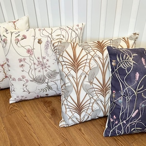 Angel Strawbridge - Cushion Covers / Wildflower Whisper White & Nightshade/Honey Comb/ Heron Fabric 16" 18” 20” - Gifts - Room Decor