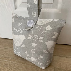 Shabby Chic Fabric Door Stop Handmade Scandi Folk Bird Grey Fabric FILLED